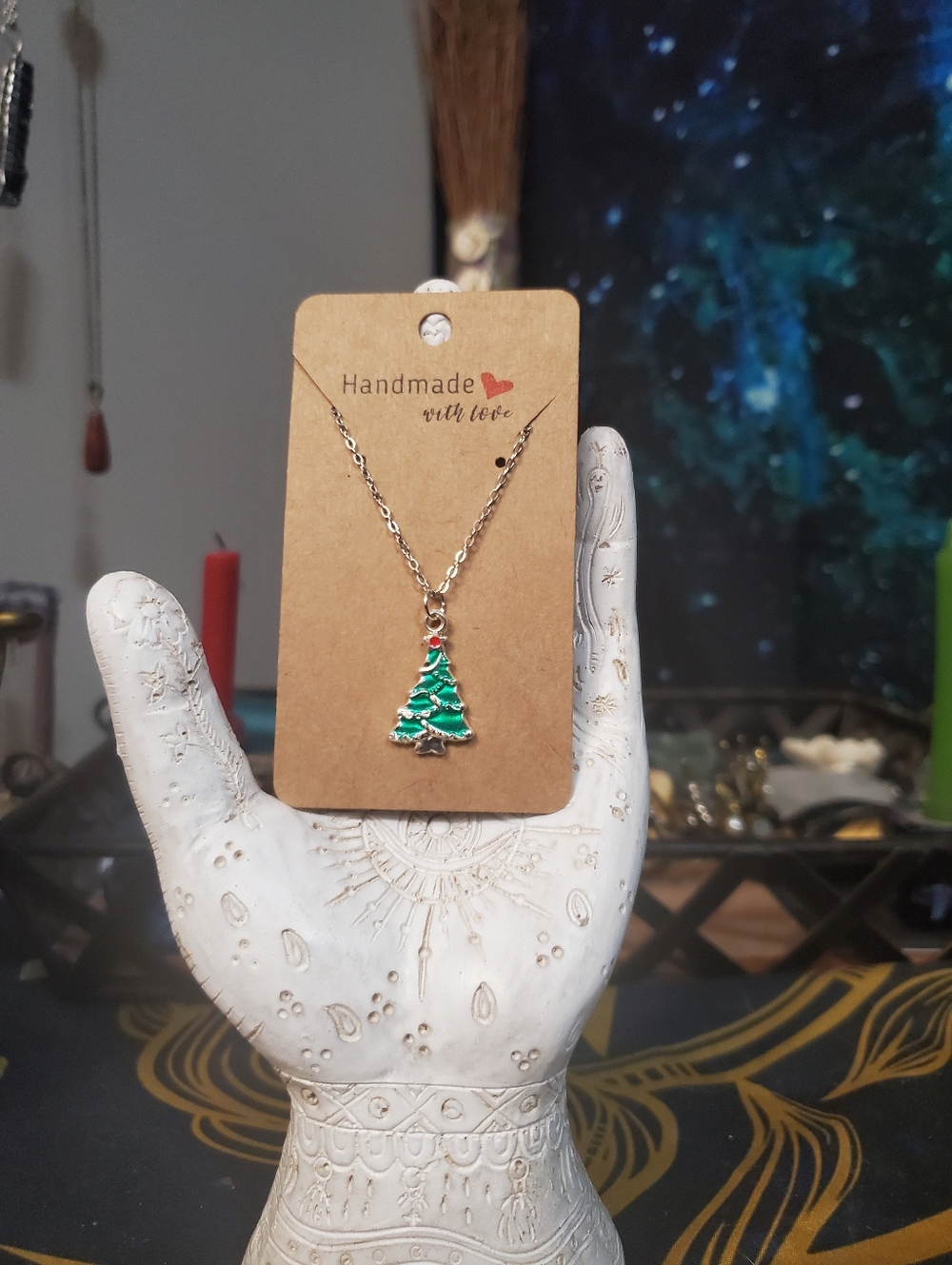 Handmade Green Christmas Tree Pendant Necklace